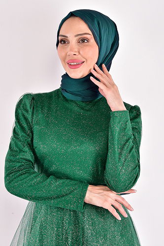 moda selvim فستان سهرة زيتي ASM2471-M - Thumbnail