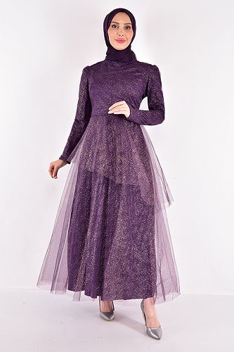 moda selvim EVENING DRESS ASM2471-M Purple - Thumbnail