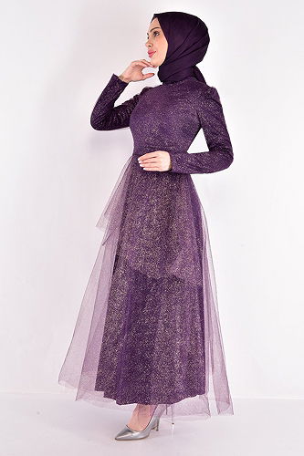 moda selvim EVENING DRESS ASM2471-M Purple - Thumbnail