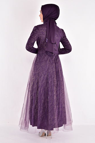 moda selvim EVENING DRESS ASM2471-M Purple - Thumbnail
