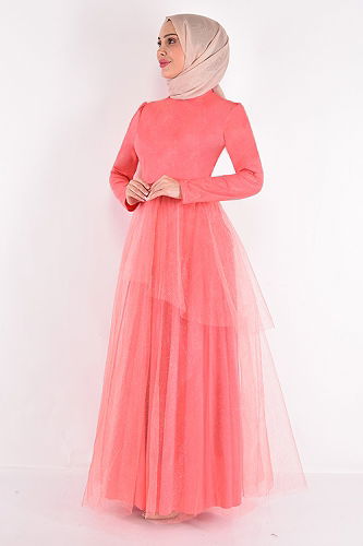 moda selvim EVENING DRESS ASM2471-M Salmon - Thumbnail
