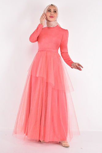 moda selvim EVENING DRESS ASM2471-M Salmon - Thumbnail