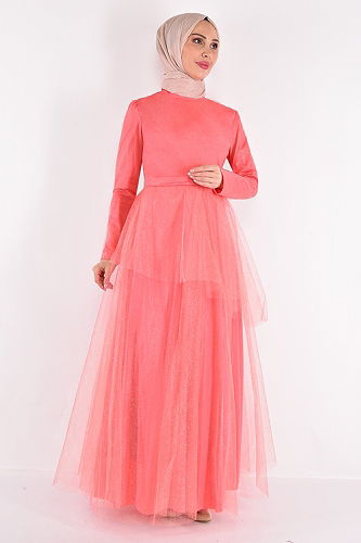 moda selvim EVENING DRESS ASM2471-M Salmon - Thumbnail