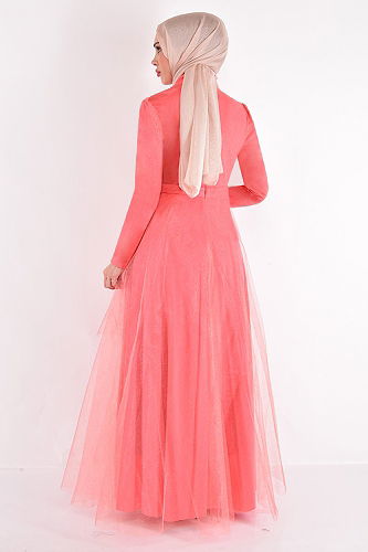 moda selvim EVENING DRESS ASM2471-M Salmon - Thumbnail