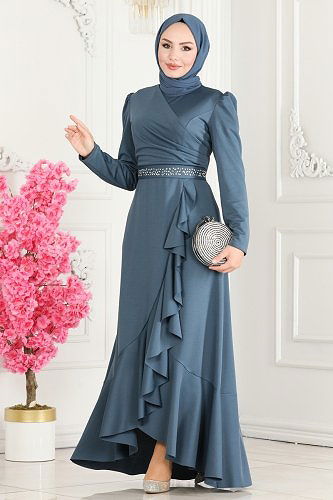 moda selvim Evening Dress ASM2497 Blue - Thumbnail