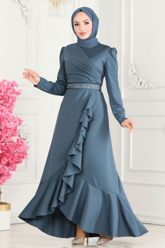 moda selvim Evening Dress ASM2497 Blue - Thumbnail