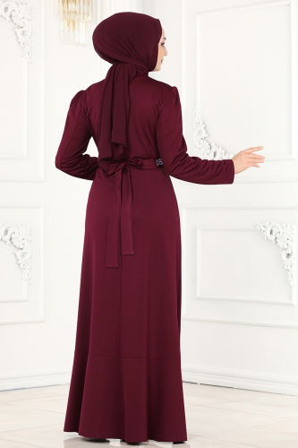 moda selvim Evening Dress ASM2497 Burgundy - Thumbnail