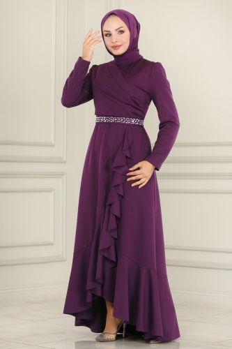 moda selvim Evening Dress ASM2497 Dark Damson - Thumbnail