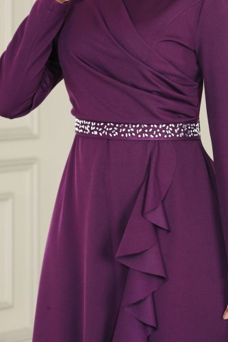 moda selvim Evening Dress ASM2497 Dark Damson - Thumbnail