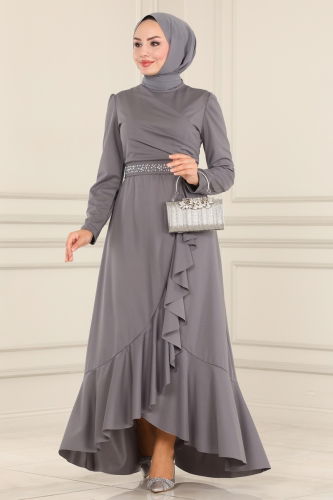 moda selvim Evening Dress ASM2497 Gray - Thumbnail