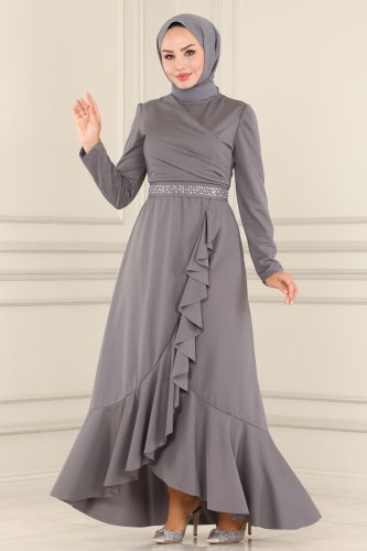 moda selvim Evening Dress ASM2497 Gray - Thumbnail