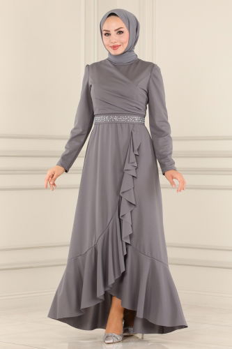 moda selvim Evening Dress ASM2497 Gray - Thumbnail