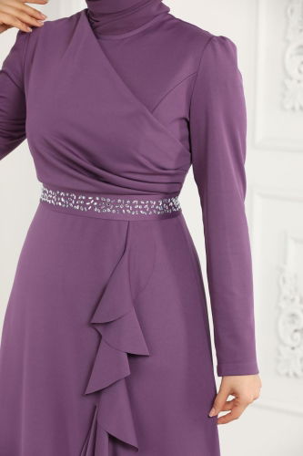 moda selvim Evening Dress ASM2497 Lilac - Thumbnail