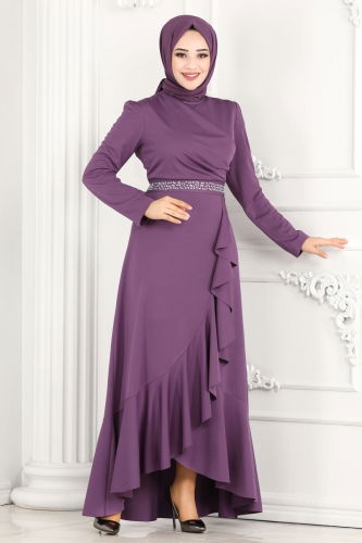 moda selvim Evening Dress ASM2497 Lilac - Thumbnail