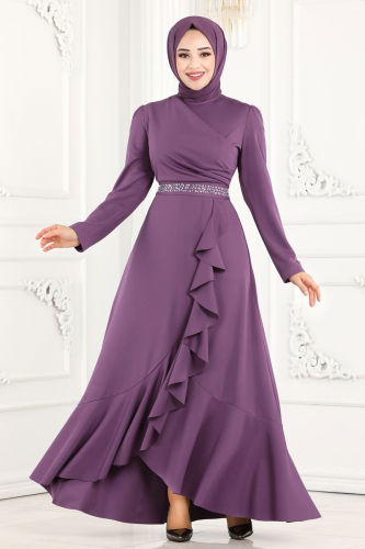 moda selvim Evening Dress ASM2497 Lilac - Thumbnail