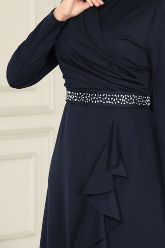 moda selvim Evening Dress ASM2497 Navy Blue - Thumbnail