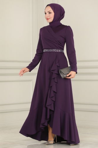 moda selvim Evening Dress ASM2497 Purple - Thumbnail