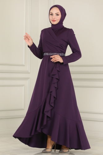 moda selvim Evening Dress ASM2497 Purple - Thumbnail