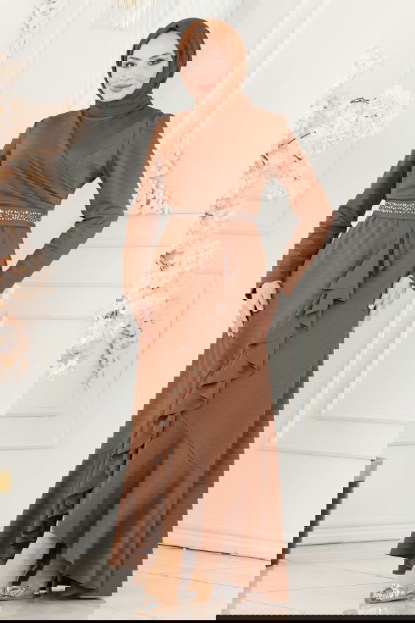 Modaselvim NET 20%+20% DISCOUNT IN THE CARD Evening Dress ASM2497 Tan