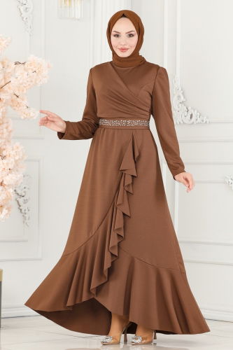 moda selvim Evening Dress ASM2497 Tan - Thumbnail