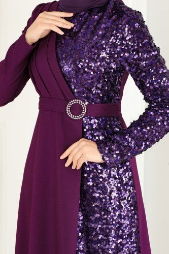 moda selvim EVENING DRESS ASM2516 Damson - Thumbnail