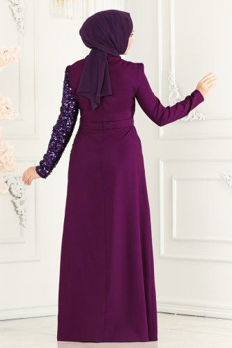 moda selvim EVENING DRESS ASM2516 Damson - Thumbnail