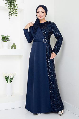 moda selvim Evening Dress ASM2516-M Navy Blue - Thumbnail