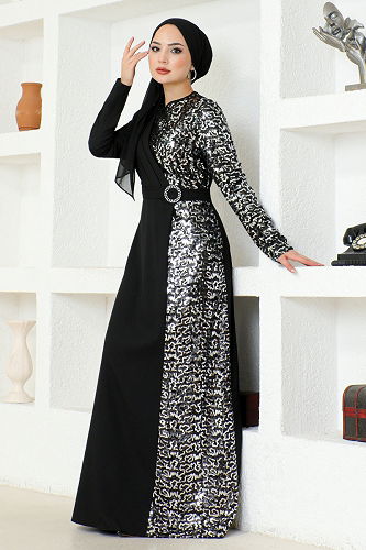 moda selvim Evening Dress ASM2516-M Silver - Thumbnail