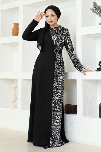 moda selvim Evening Dress ASM2516-M Silver - Thumbnail