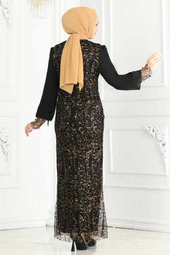 moda selvim Evening Dress ASM2517 Black&Gold - Thumbnail