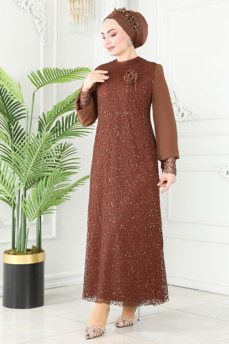 moda selvim Evening Dress ASM2517 Brown - Thumbnail