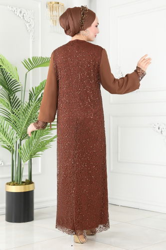 moda selvim Evening Dress ASM2517 Brown - Thumbnail