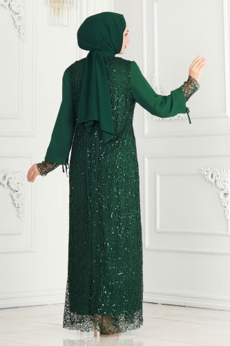 moda selvim EVENING DRESS ASM2517 Emerald - Thumbnail