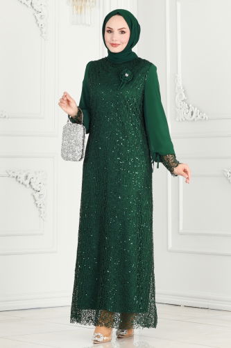 moda selvim EVENING DRESS ASM2517 Emerald - Thumbnail