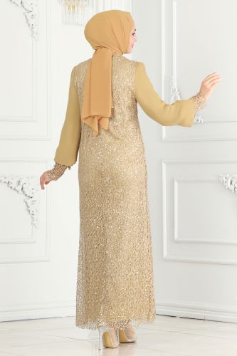 moda selvim Evening Dress ASM2517 Gold - Thumbnail