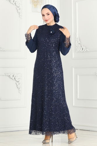 moda selvim EVENING DRESS ASM2517 Light Navy Blue - Thumbnail