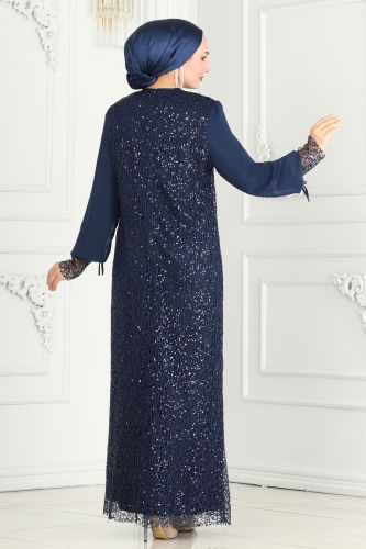 moda selvim EVENING DRESS ASM2517 Light Navy Blue - Thumbnail