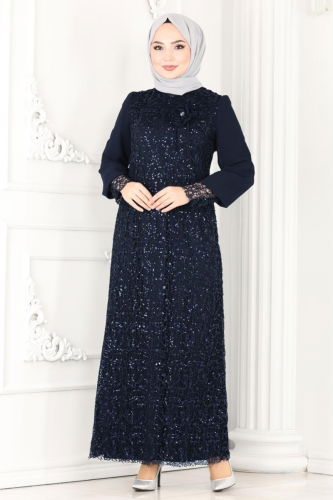 moda selvim Evening Dress ASM2517 Navy Blue - Thumbnail