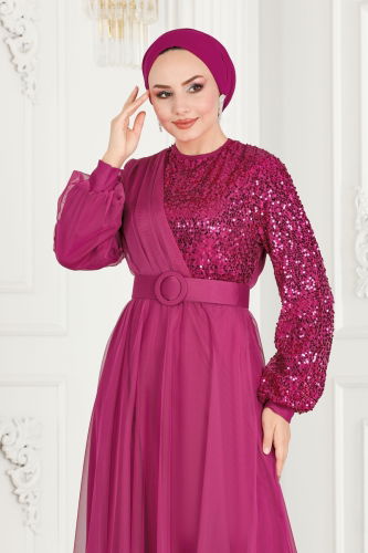 moda selvim Evening Dress ASM2519 Fuchsia - Thumbnail