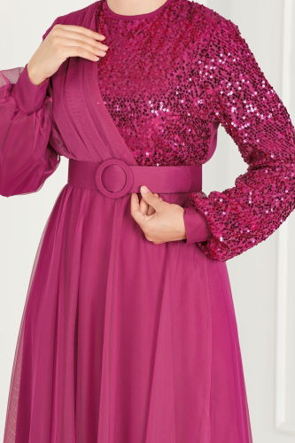 moda selvim Evening Dress ASM2519 Fuchsia - Thumbnail