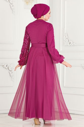 moda selvim Evening Dress ASM2519 Fuchsia - Thumbnail