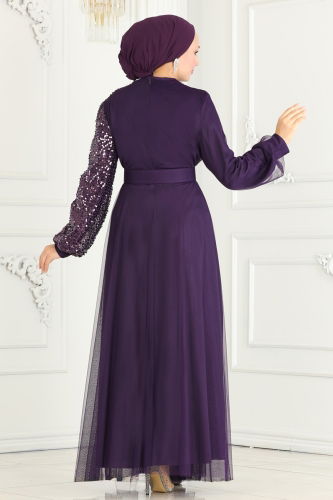 moda selvim EVENING DRESS ASM2519 Purple - Thumbnail