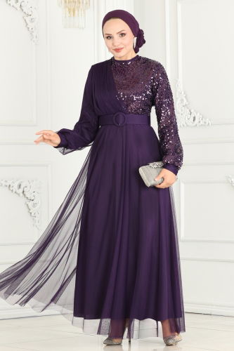 moda selvim EVENING DRESS ASM2519 Purple - Thumbnail