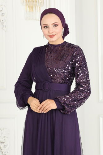 moda selvim EVENING DRESS ASM2519 Purple - Thumbnail