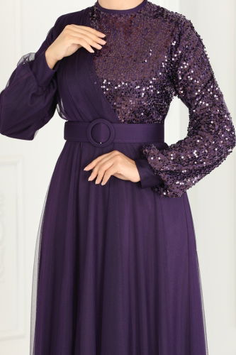 moda selvim EVENING DRESS ASM2519 Purple - Thumbnail