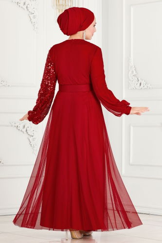 moda selvim Evening Dress ASM2519 Red - Thumbnail