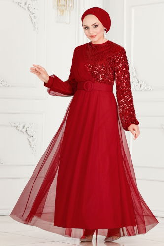 moda selvim Evening Dress ASM2519 Red - Thumbnail