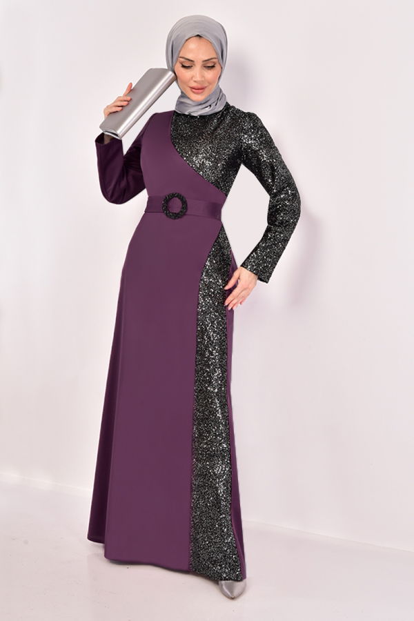 Modaselvim NET 20%+20% DISCOUNT IN THE CARD EVENING DRESS ASM2524-M Damson