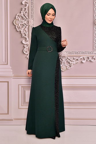 moda selvim EVENING DRESS ASM2524-M Emerald - Thumbnail