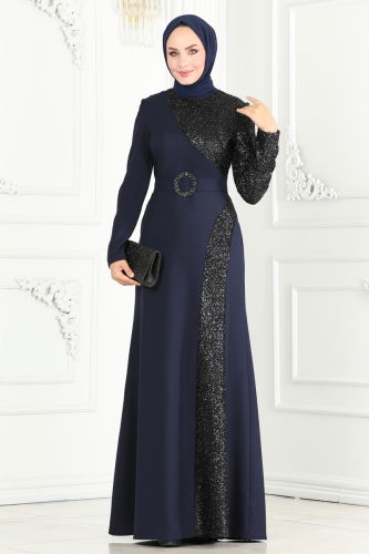 moda selvim EVENING DRESS ASM2524 Navy Blue - Thumbnail